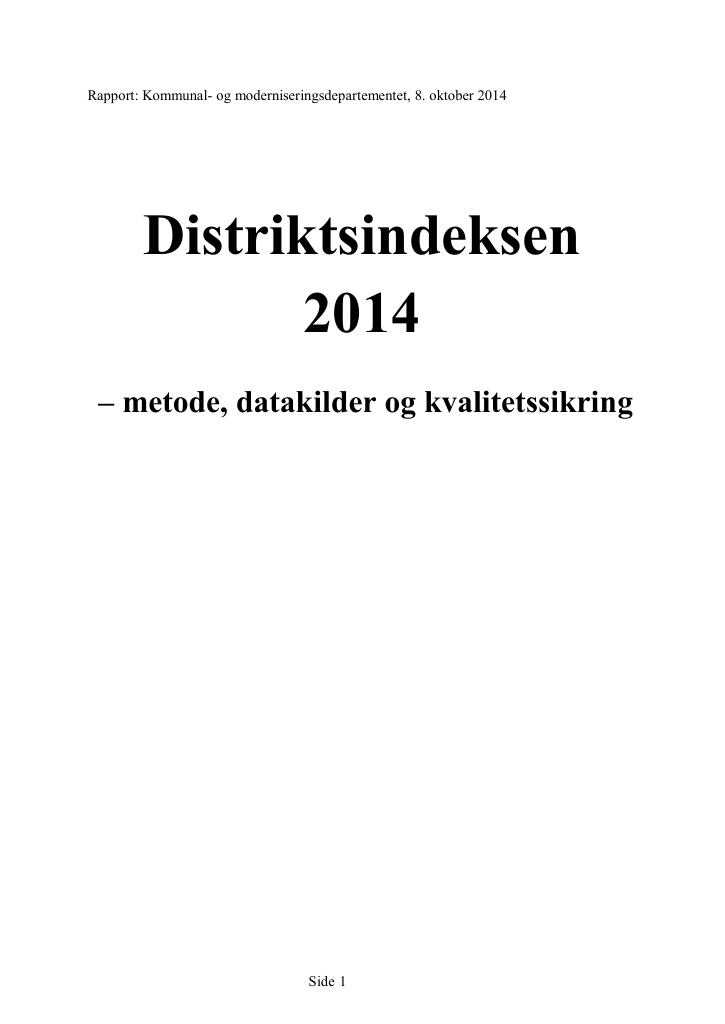 Forsiden av dokumentet Distriktsindeksen 2014