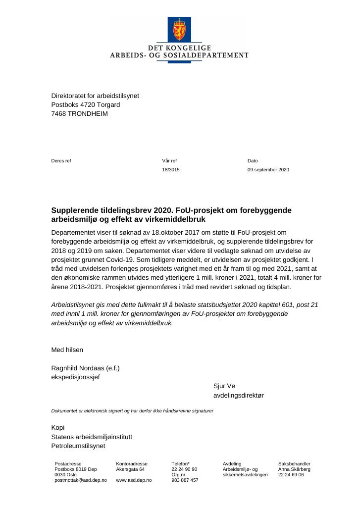 Forsiden av dokumentet Supplerende tildelingsbrev Direktoratet for arbeidstilsynet 2020 -  nr. 4