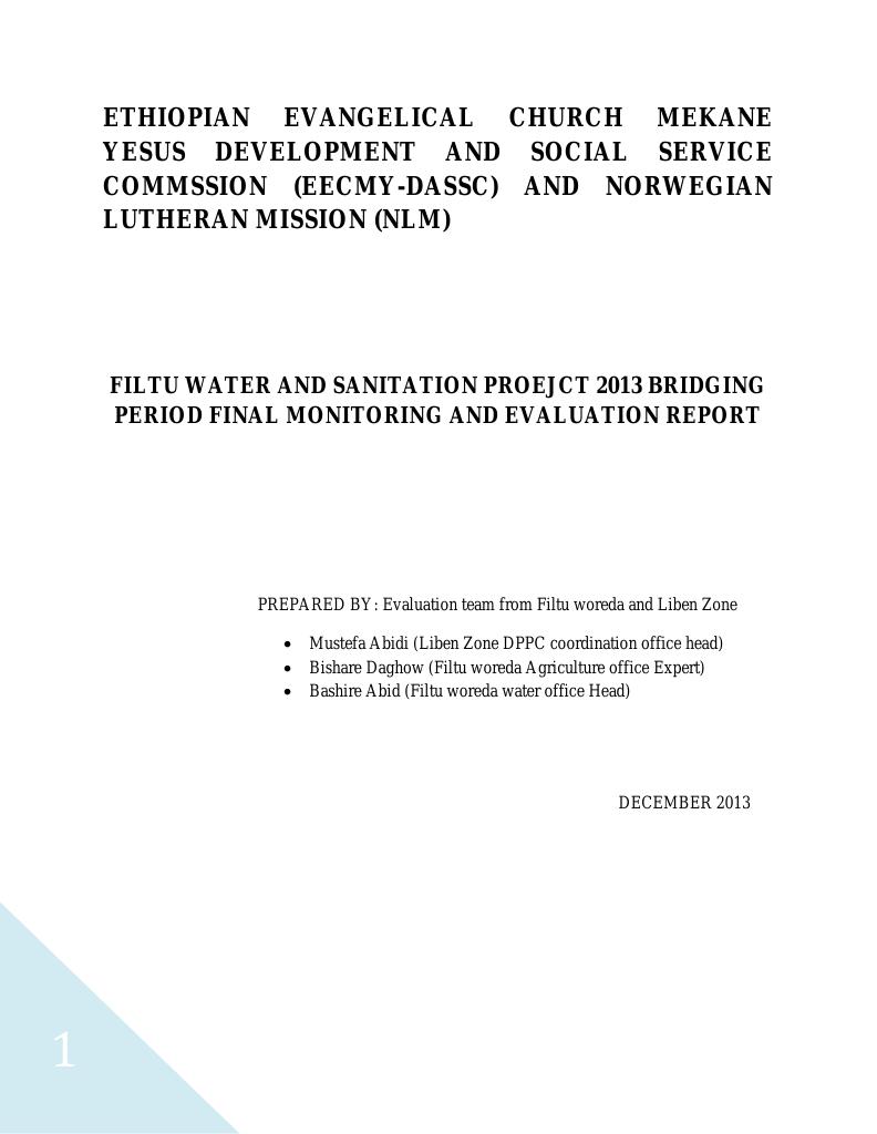 Forsiden av dokumentet Ethiopia Filtu Water & Santitation Project (FWSP) Terminial Evaluation Report 2013