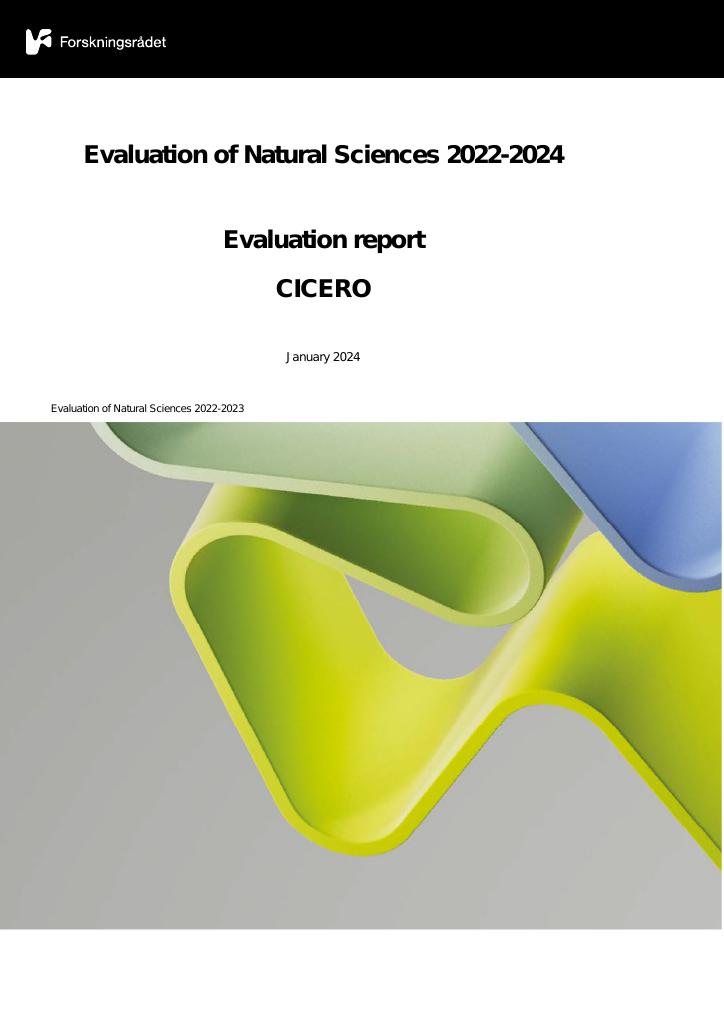 Forsiden av dokumentet Evaluation of Natural Sciences 2022-2024 Evaluation report CICERO