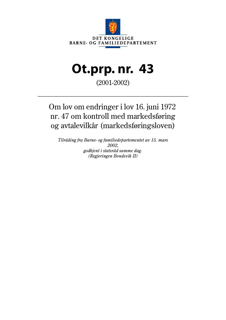 Forsiden av dokumentet Ot.prp. nr. 43 (2001-2002)