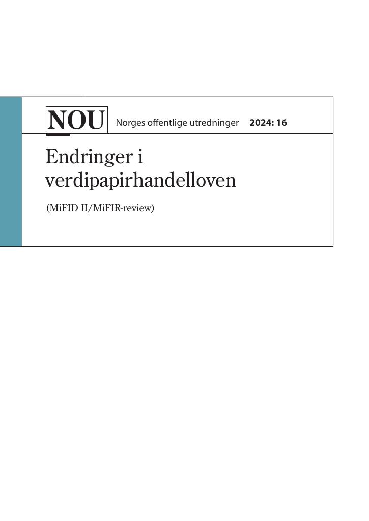 Forsiden av dokumentet NOU 2024: 16 - Endringer i verdipapirhandelloven