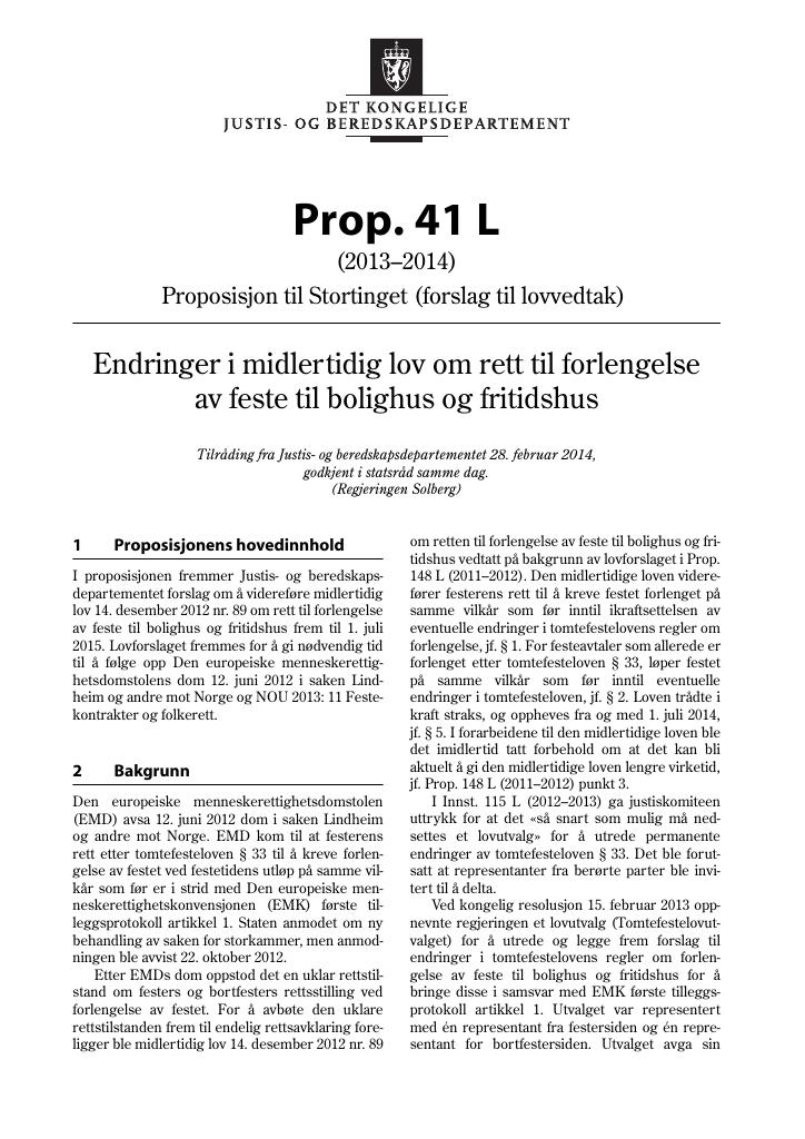 Forsiden av dokumentet Prop. 41 L (2013–2014)