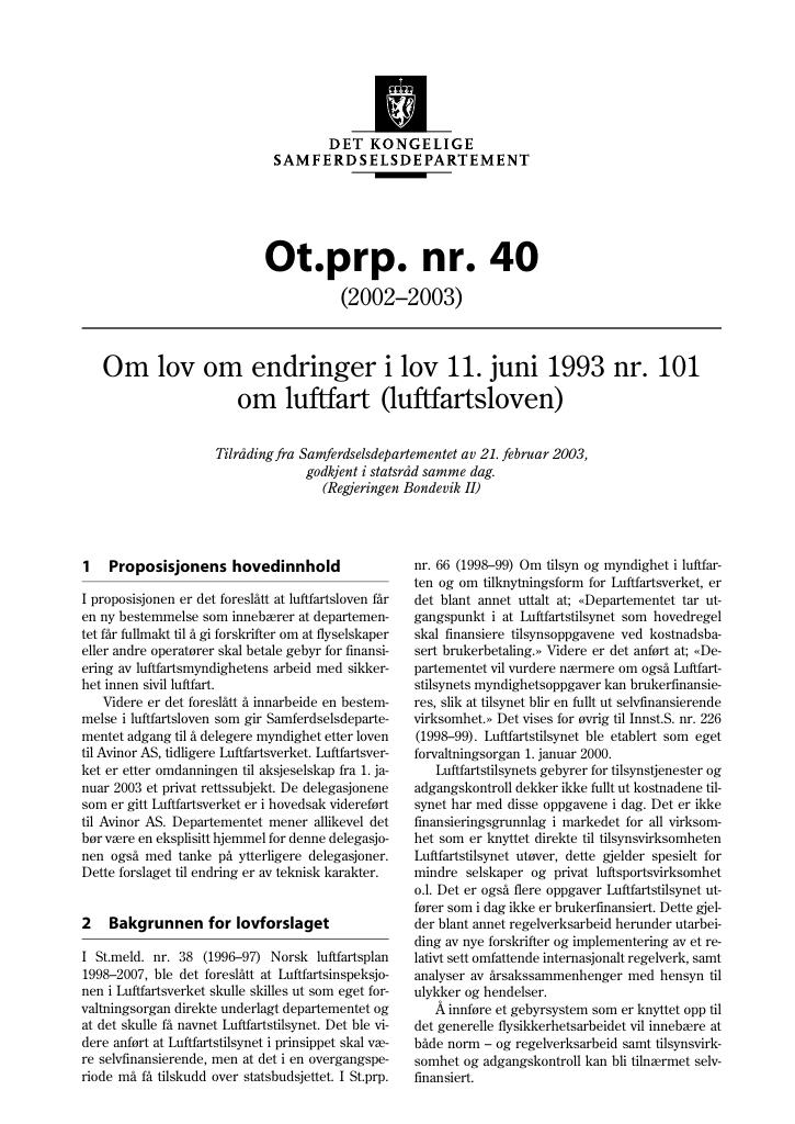 Forsiden av dokumentet Ot.prp. nr. 40 (2002-2003)