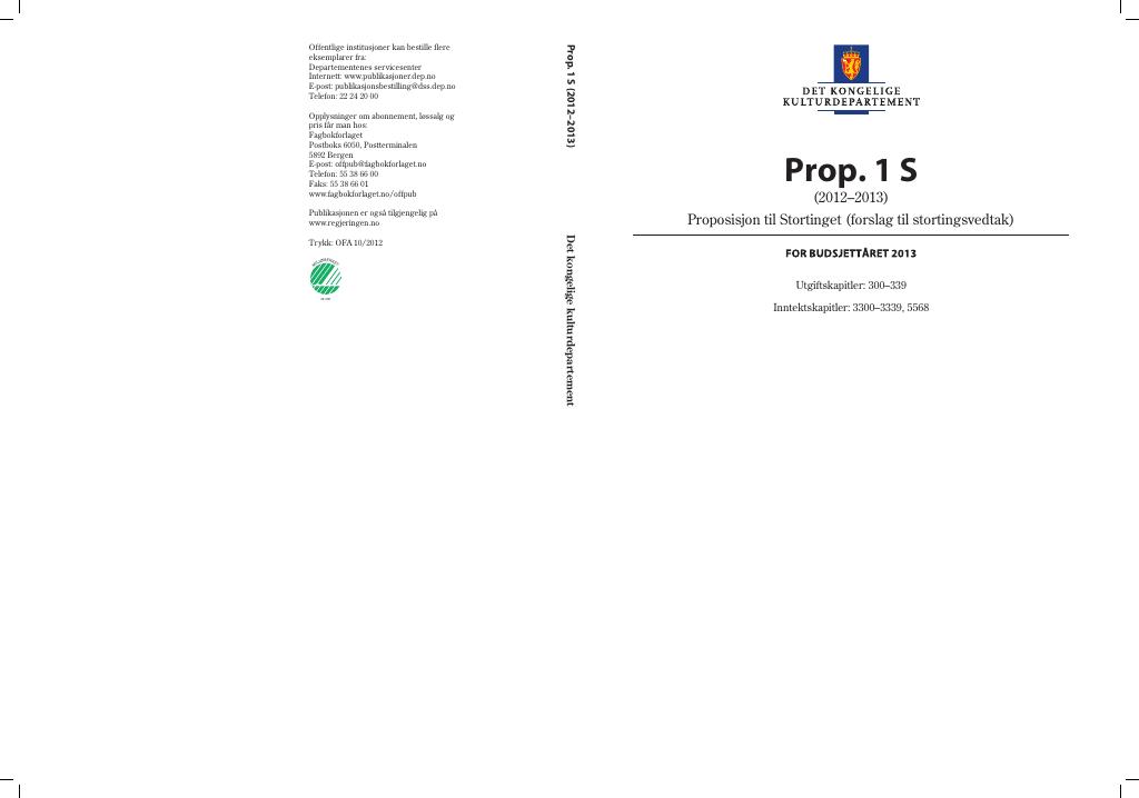 Forsiden av dokumentet Prop. 1 S (2012–2013)