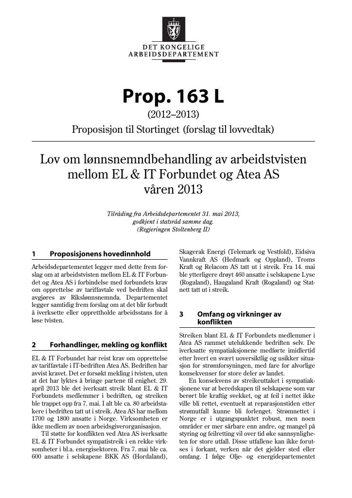 Forsiden av dokumentet Prop. 163 L (2012-2013)