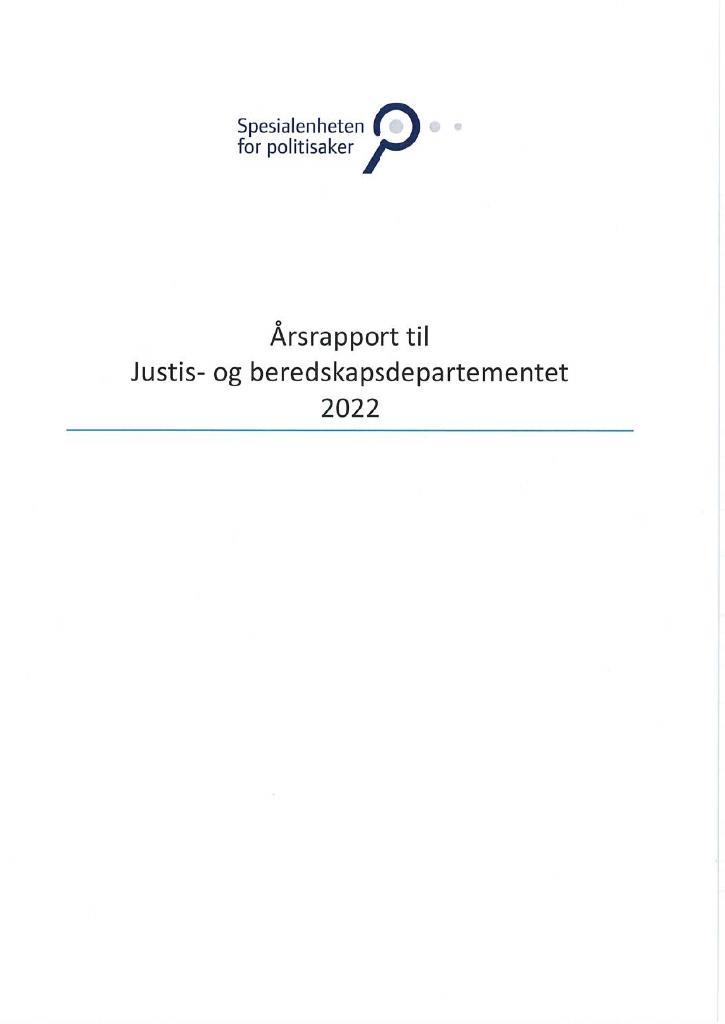 Forsiden av dokumentet Årsrapport Spesialenheten for politisaker 2022