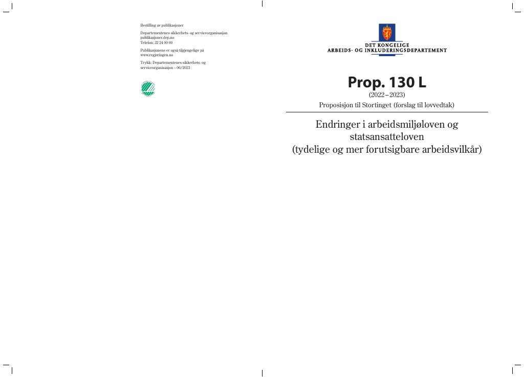 Forsiden av dokumentet Prop. 130 L (2022–2023)