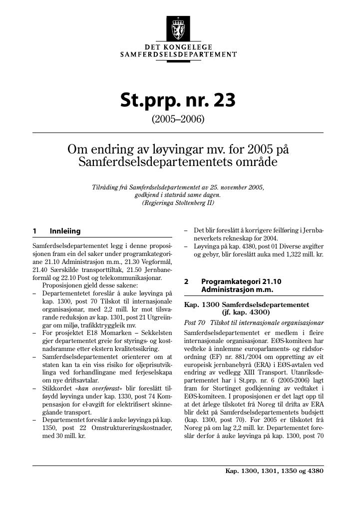 Forsiden av dokumentet St.prp. nr. 23 (2005-2006)