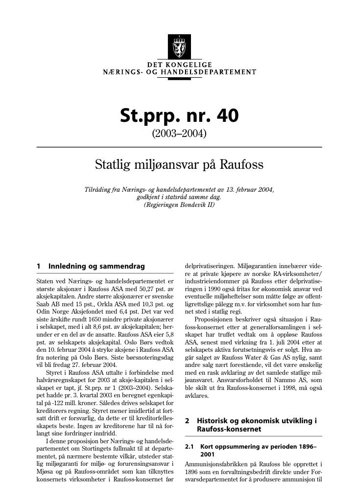 Forsiden av dokumentet St.prp. nr. 40 (2003-2004)