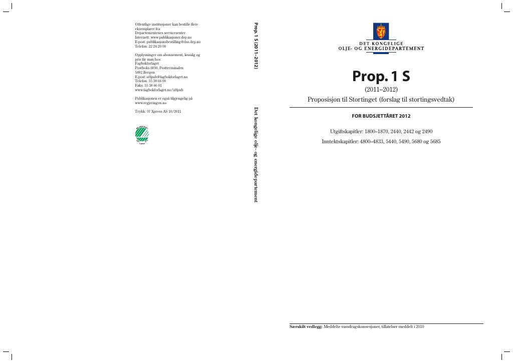 Forsiden av dokumentet Prop. 1 S (2011–2012)