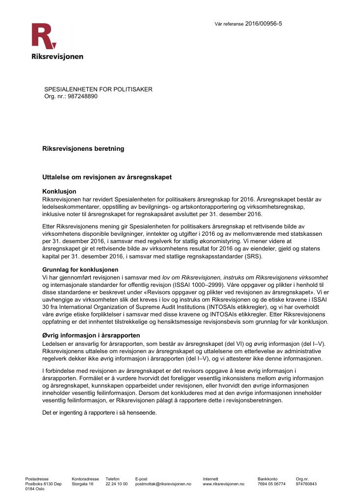 Forsiden av dokumentet Revisjonsberetning (PDF)