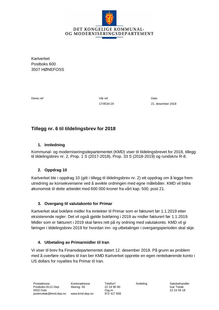 Forsiden av dokumentet tilleggsbrev desember (pdf)