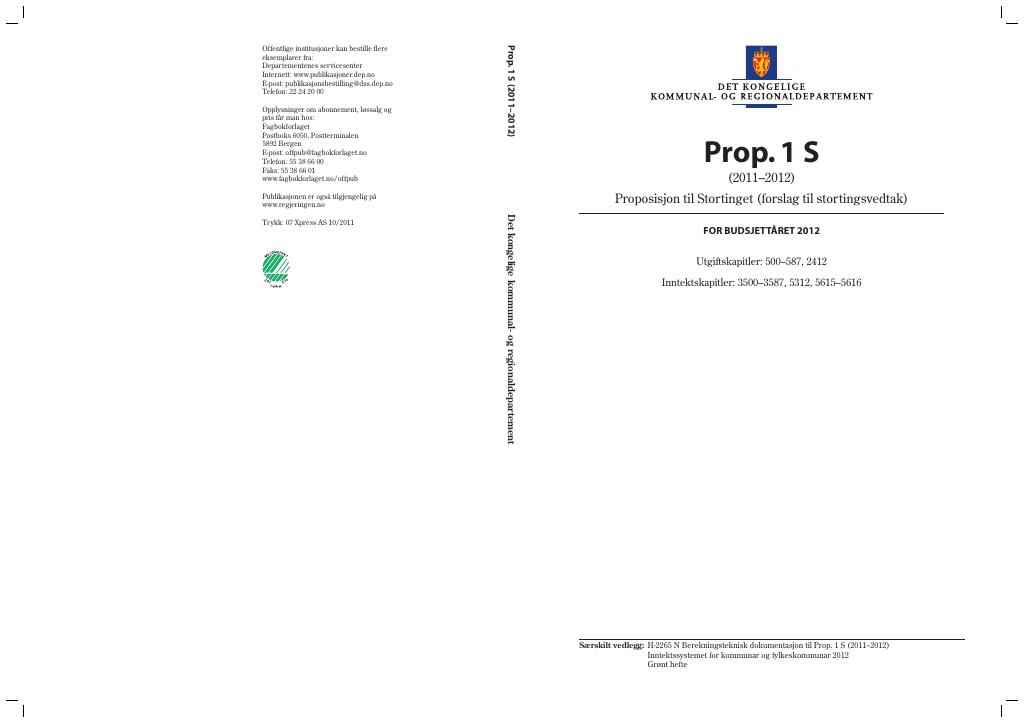 Forsiden av dokumentet Prop. 1 S (2011–2012)