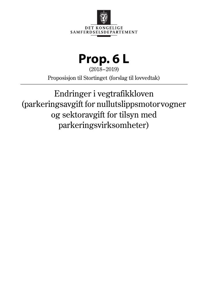 Forsiden av dokumentet Prop. 6 L (2018–2019)