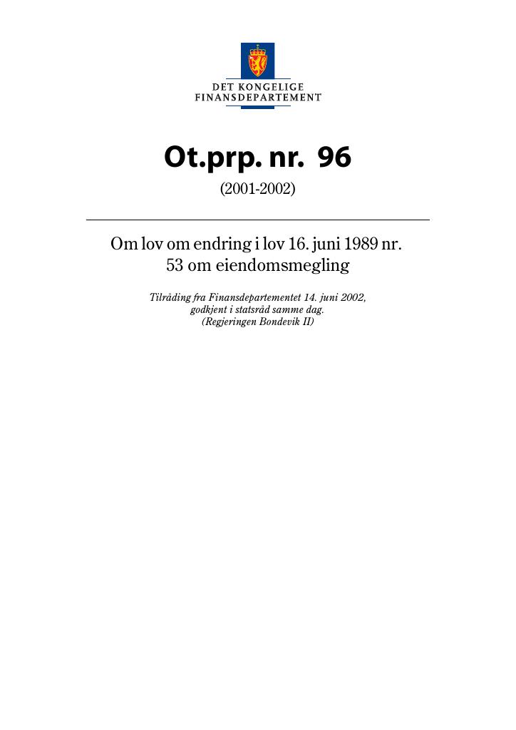 Forsiden av dokumentet Ot.prp. nr. 96 (2001-2002)