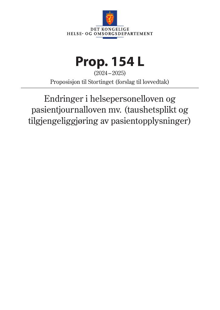 Forsiden av dokumentet Prop. 154 L (2024–2025)
