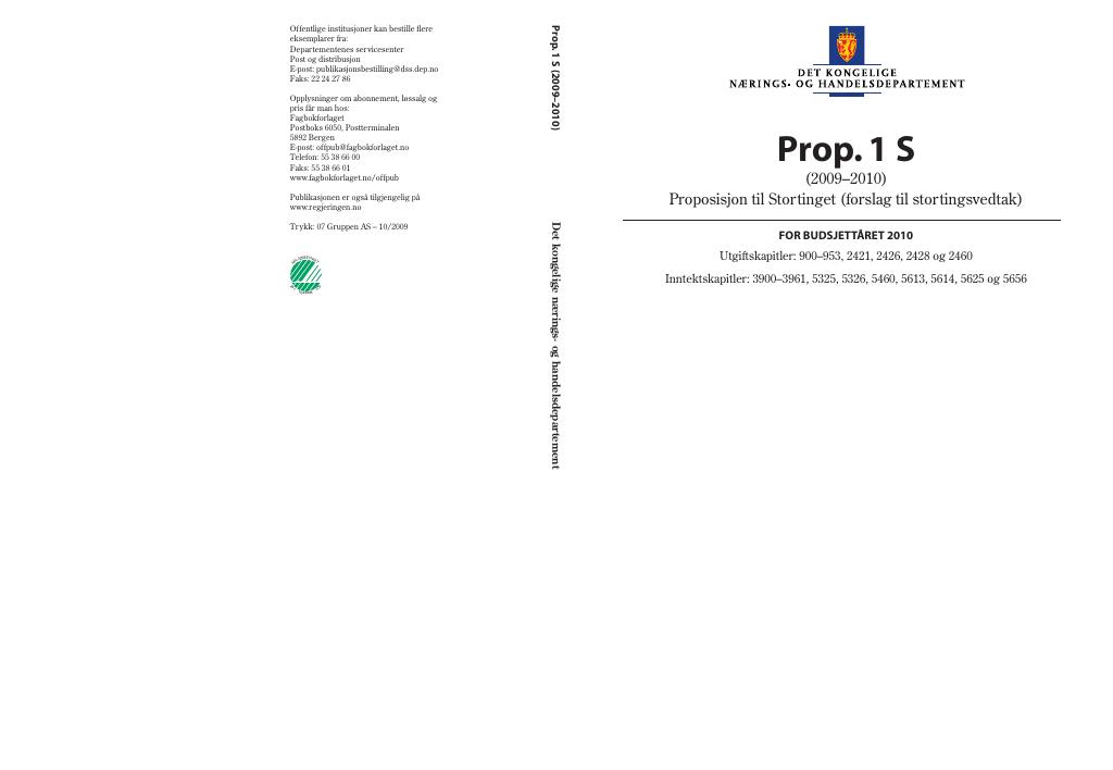 Forsiden av dokumentet Prop. 1 S (2009–2010)