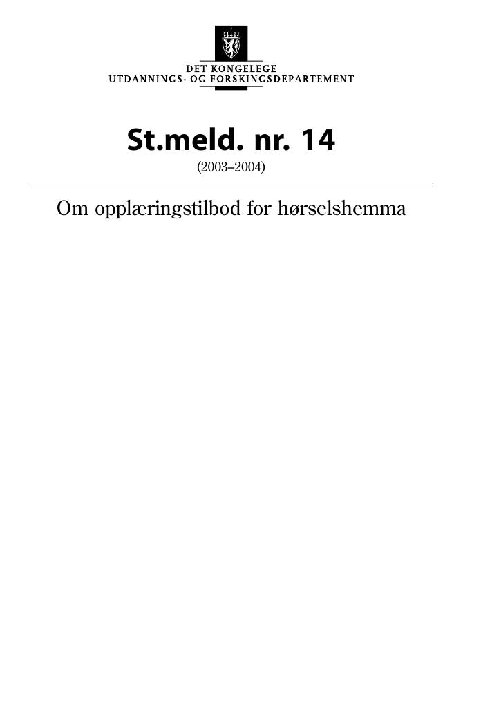 Forsiden av dokumentet St.meld. nr. 14 (2003-2004)