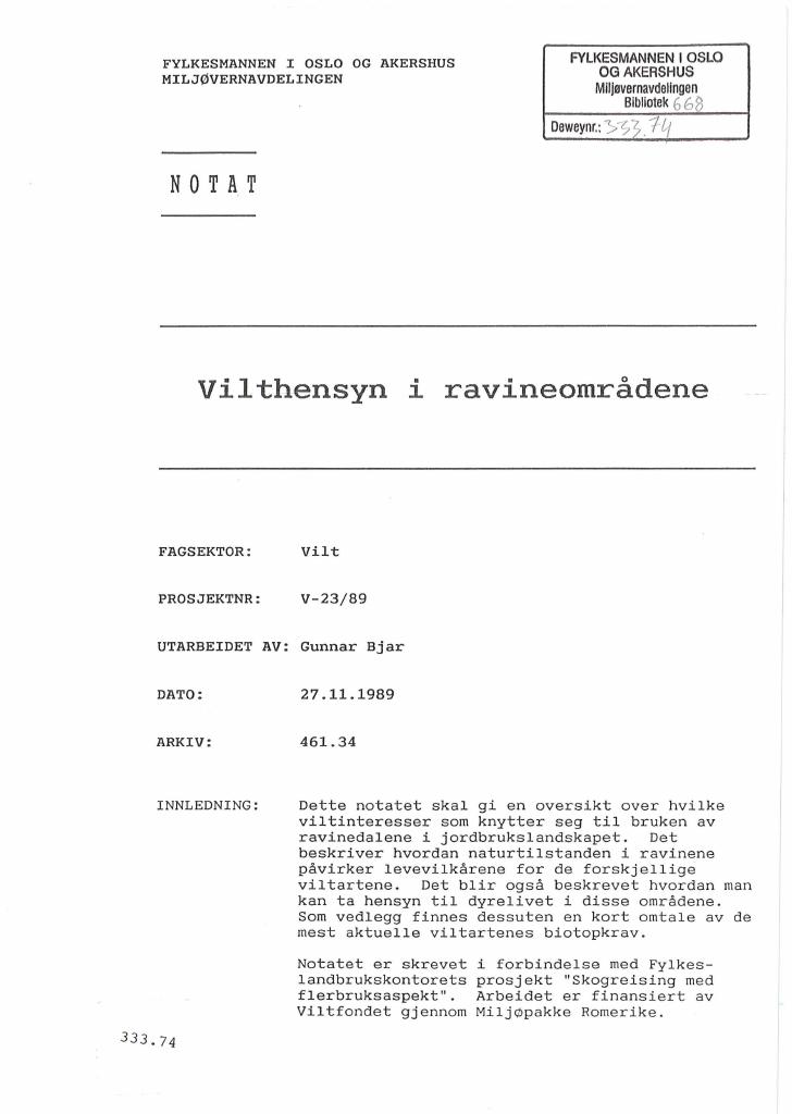Forsiden av dokumentet Vilthensyn i ravineområdene