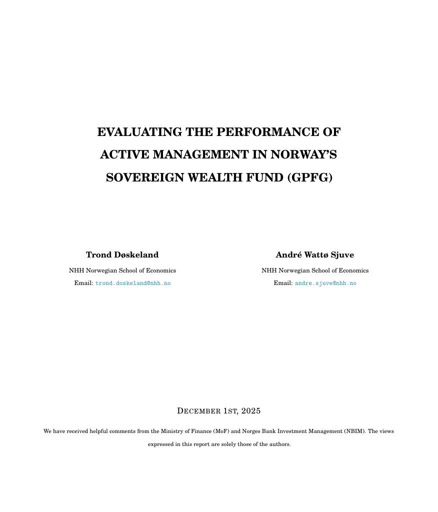 Forsiden av dokumentet Evaluating the Performance of Active Management in Norway’s Sovereign Wealth Fund (GPFG)