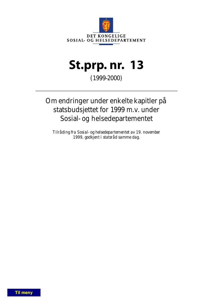 Forsiden av dokumentet St.prp. nr. 13 (1999-2000)