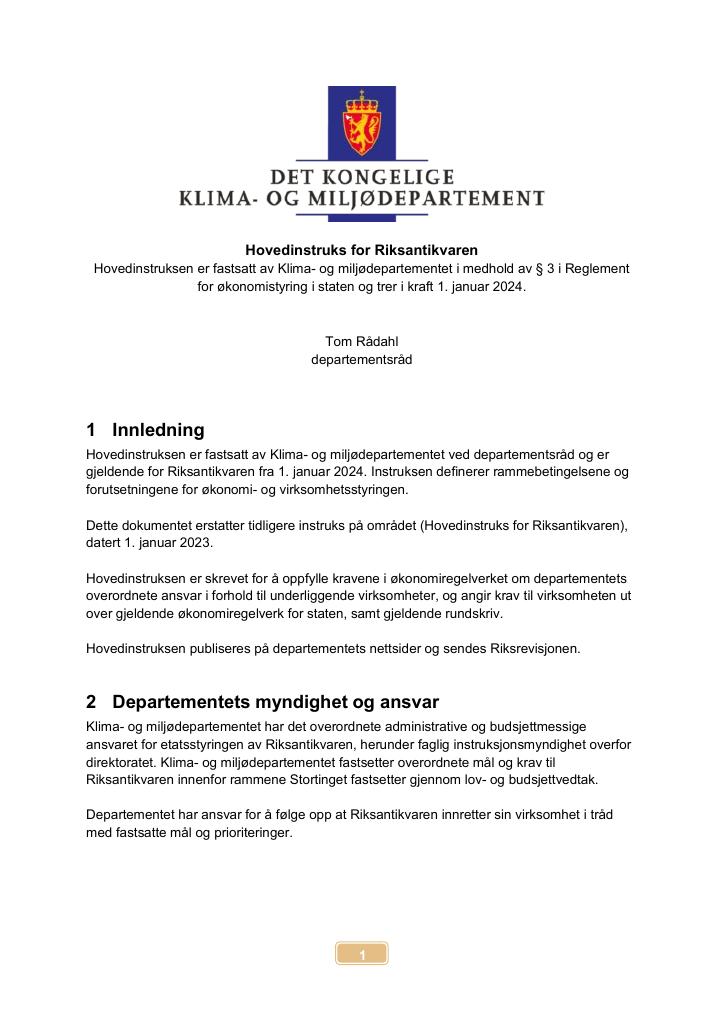 Forsiden av dokumentet Hovedinstruks 2024
