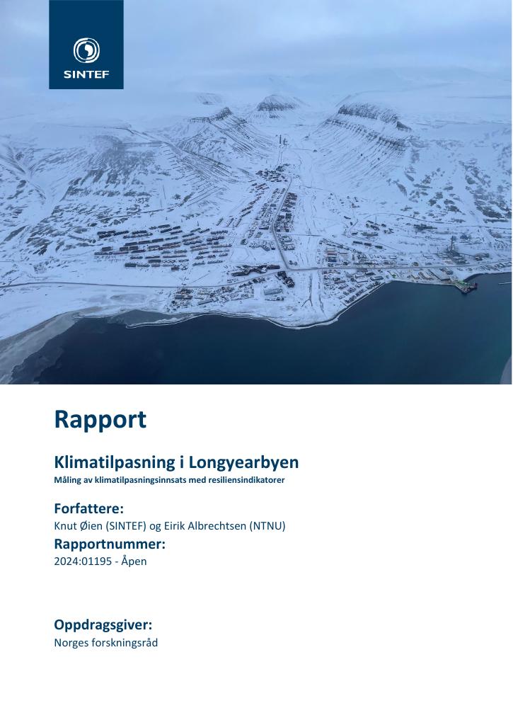 Forsiden av dokumentet Klimatilpasning i Longyearbyen : Måling av klimatilpasningsinnsats med resiliensindikatorer