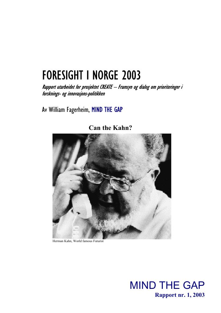 Forsiden av dokumentet Foresight i Norge 2003