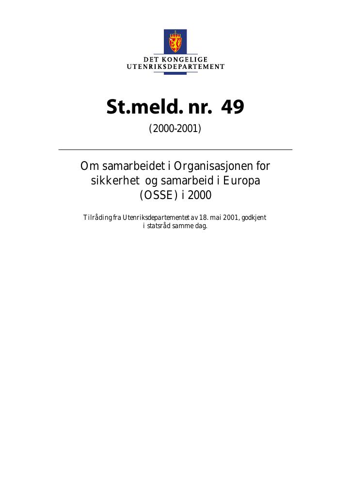 Forsiden av dokumentet St.meld. nr. 49 (2000-2001)