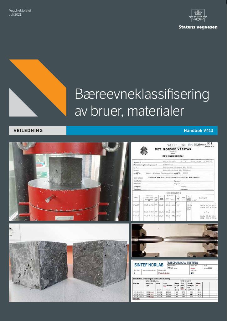 Forsiden av dokumentet Bæreevneklassifisering av bruer, materialer [Håndbok V413]