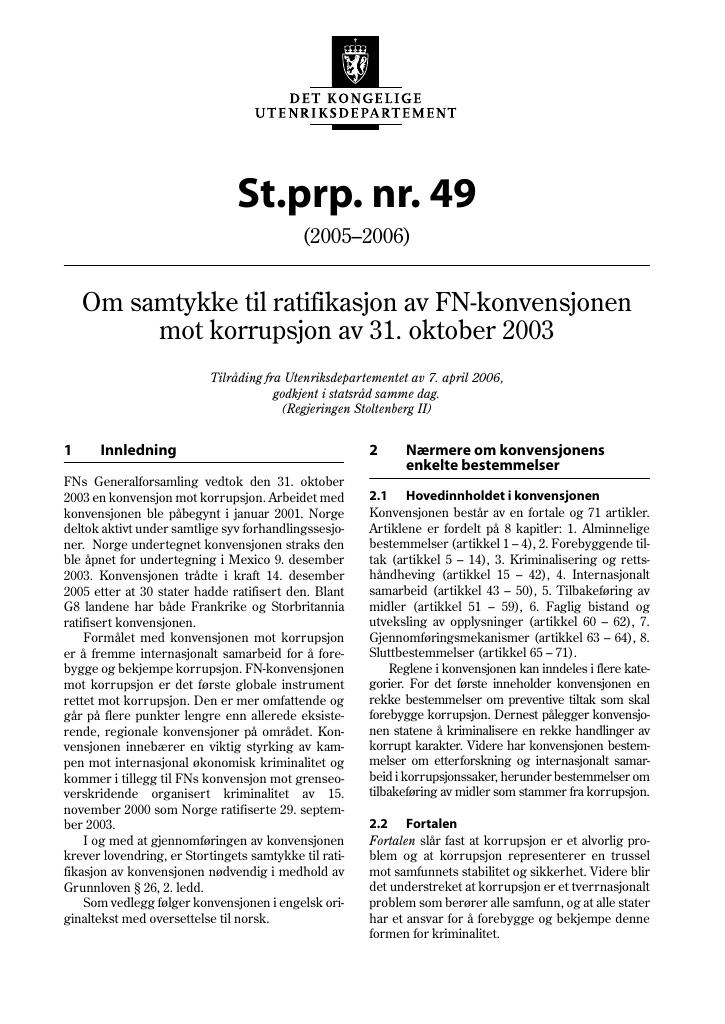 Forsiden av dokumentet St.prp. nr. 49 (2005-2006)