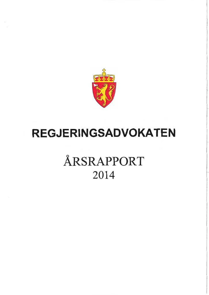 Forsiden av dokumentet Regjeringsadvokatens årsrapport for 2014 (pdf)