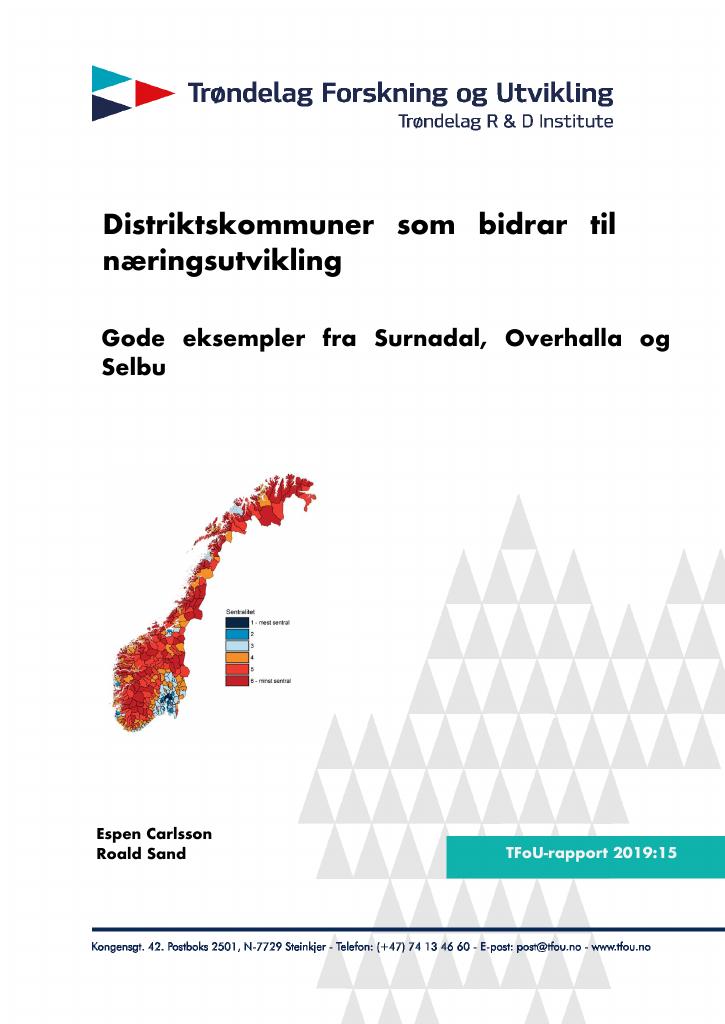 Forsiden av dokumentet Distriktskommuner som bidrar til næringsutvikling
