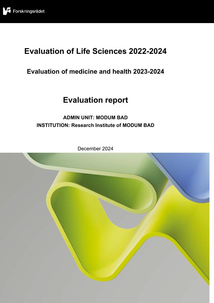 Forsiden av dokumentet Evaluation of medicine and health 2023-2024 Modum Bad : research Institute of Modum Bad