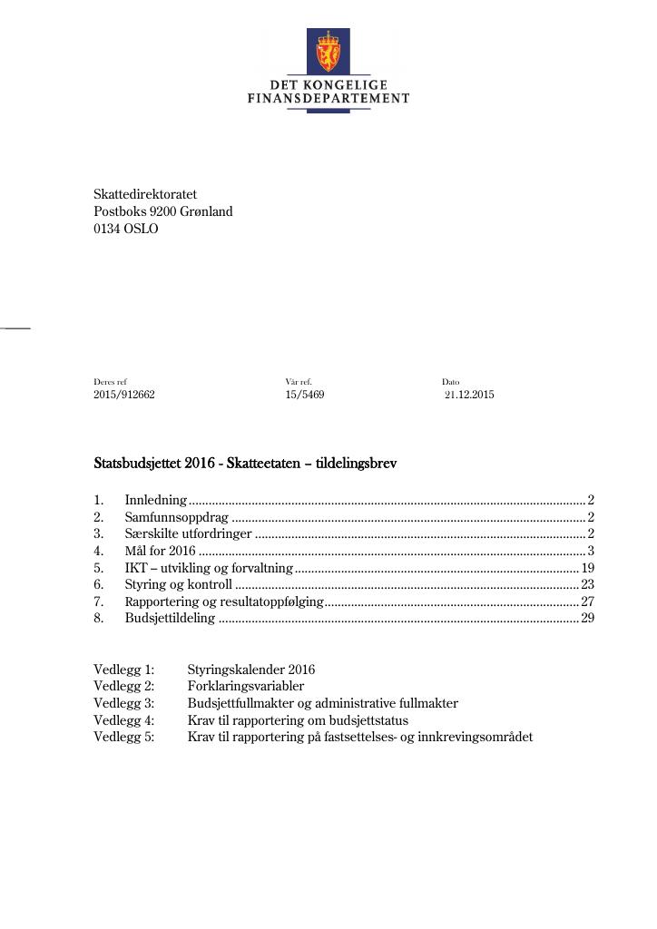 Forsiden av dokumentet Tildelingsbrev