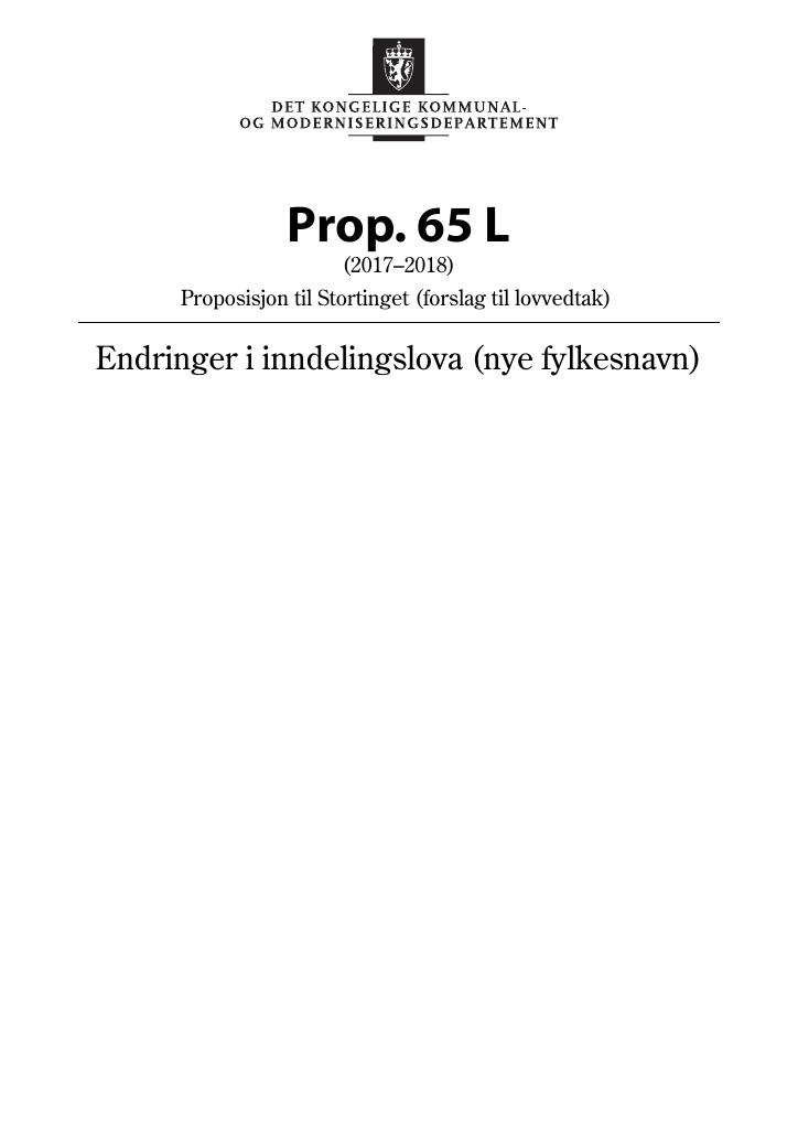 Forsiden av dokumentet Prop. 65 L (2017–2018)