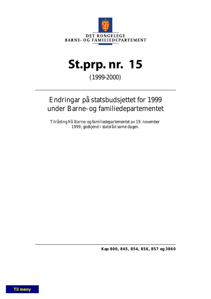 Forsiden av dokumentet St.prp. nr. 15 (1999-2000)