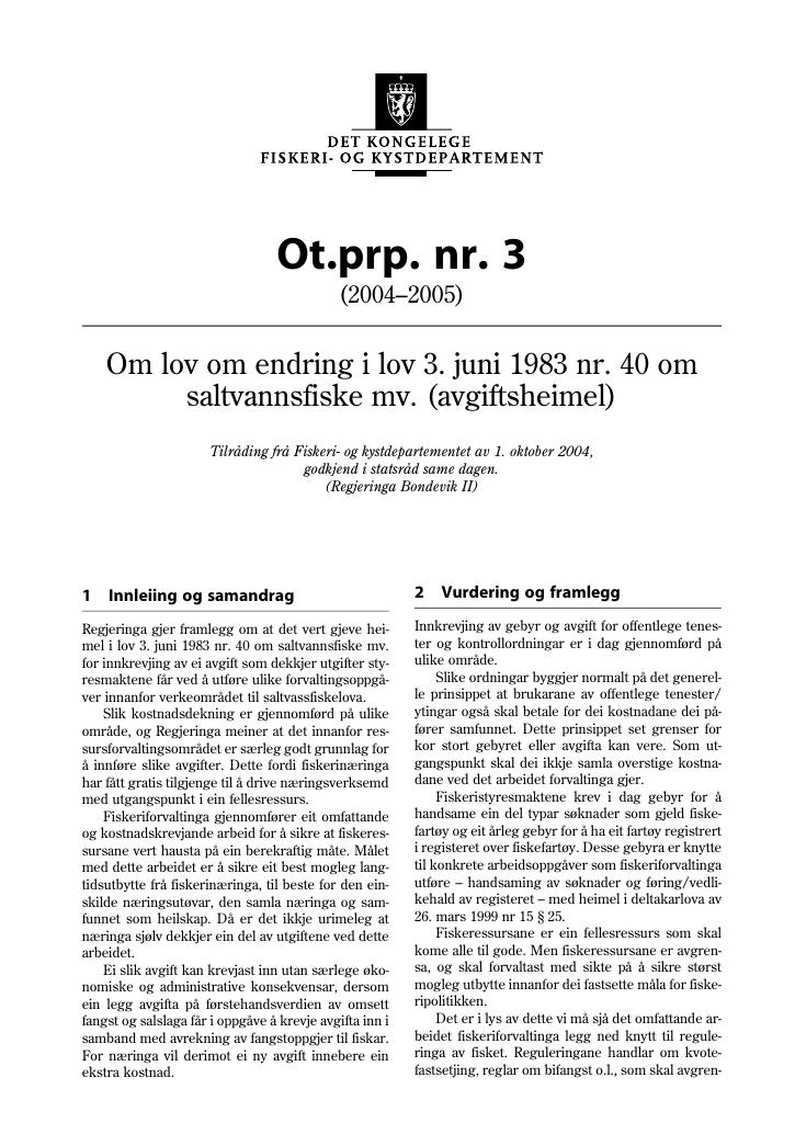 Forsiden av dokumentet Ot.prp. nr. 3 (2004-2005)