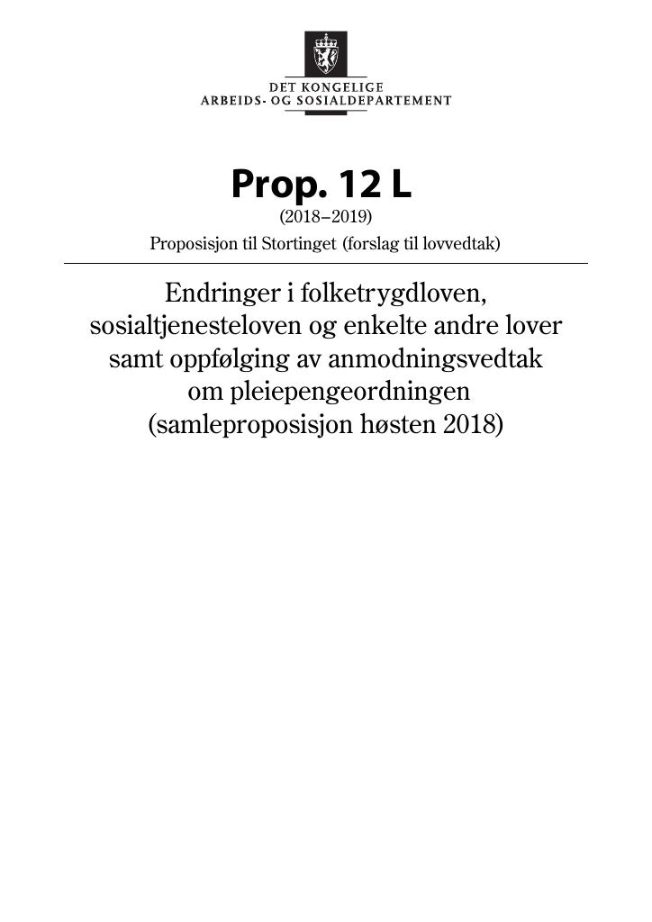 Forsiden av dokumentet Prop. 12 L (2018–2019)