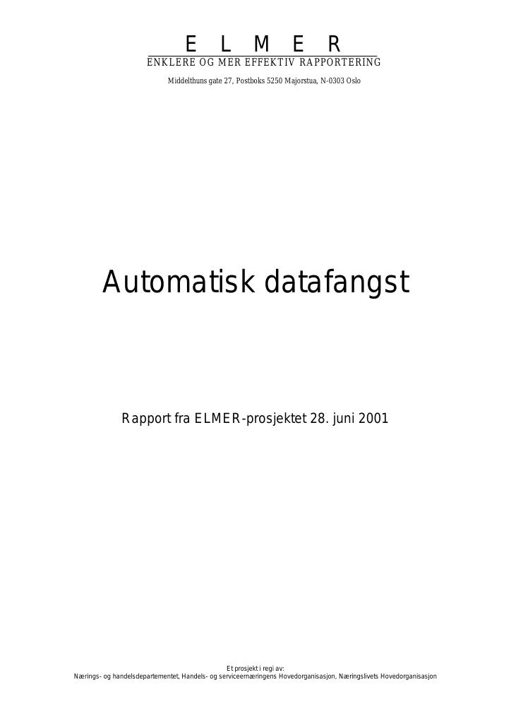 Forsiden av dokumentet ELMER: Automatisk datafangst