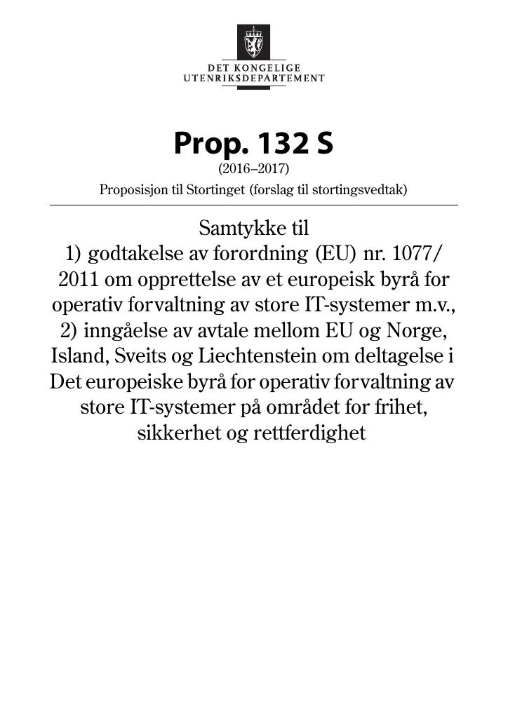 Forsiden av dokumentet Prop. 132 S (2016–2017)