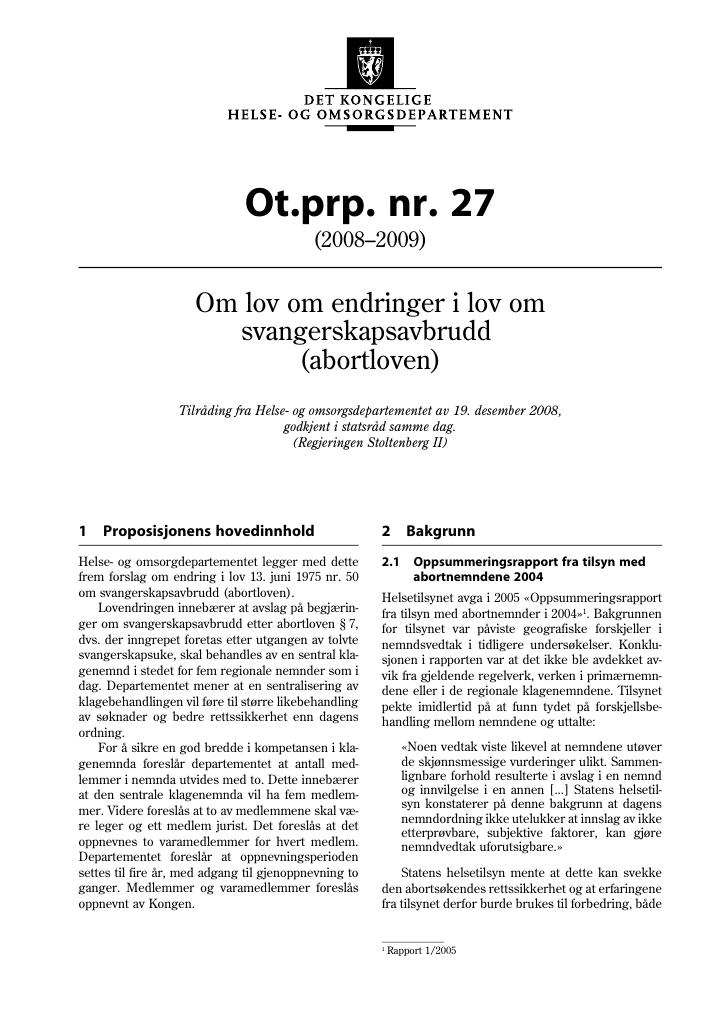 Forsiden av dokumentet Ot.prp. nr. 27 (2008-2009)