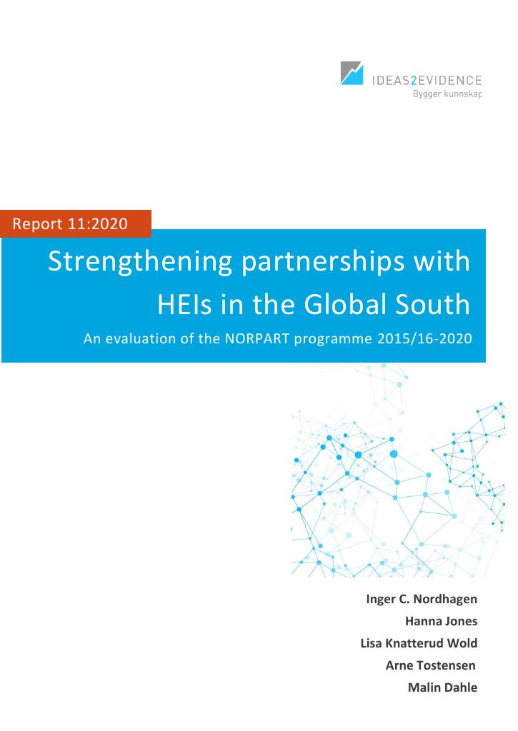 Forsiden av dokumentet Strengthening partnerships with  HEIs in the Global South : An evaluation of the NORPART programme 2015/16-2020