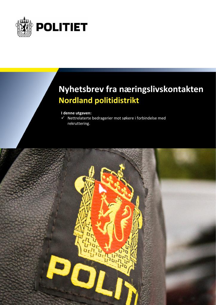 Forsiden av dokumentet Nyhetsbrev næringslivskontakten i Nordland politidistrikt juli 2021