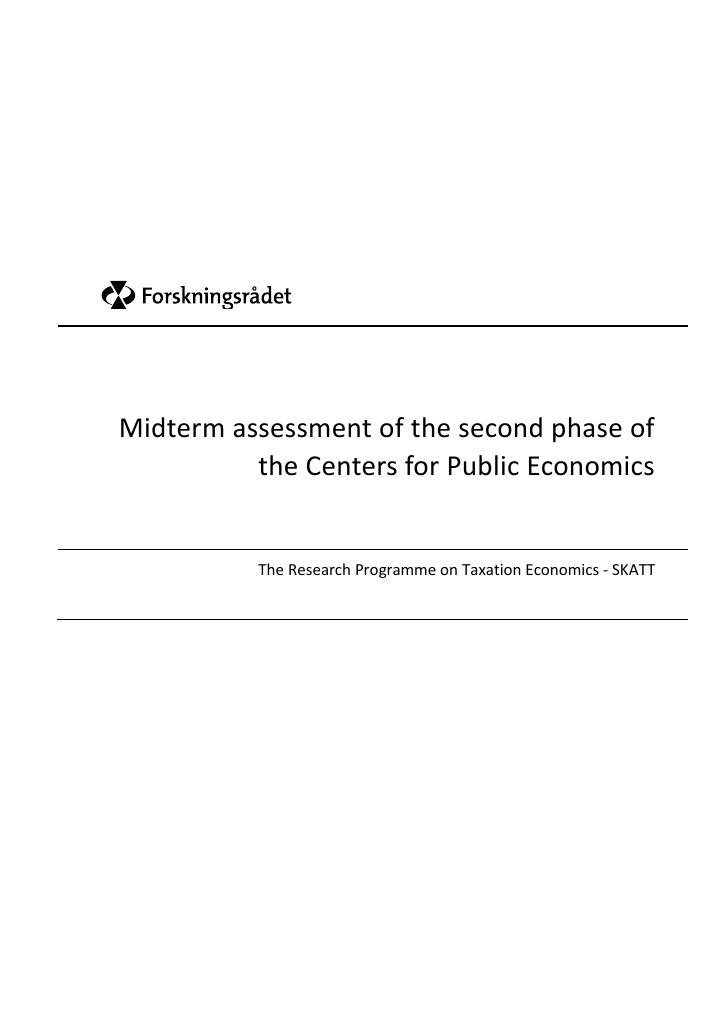 Forsiden av dokumentet Midterm assessment of the second phase of the Centers for Public Economics