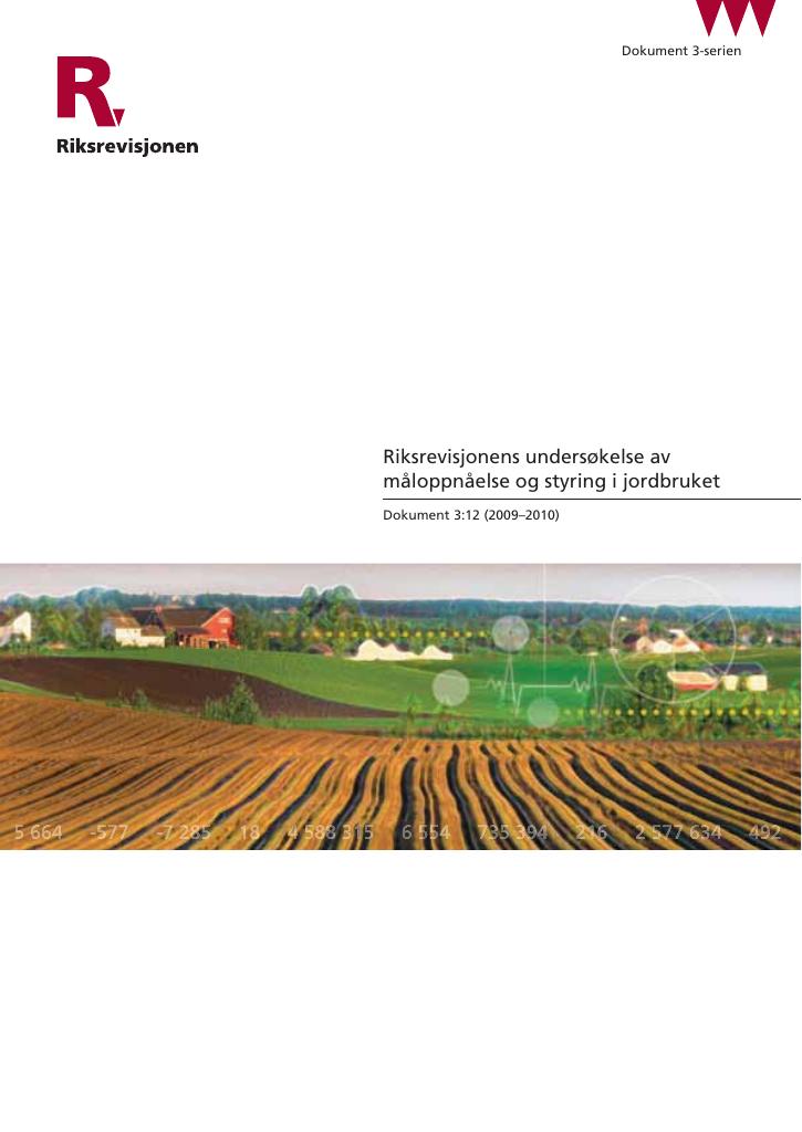 Forsiden av dokumentet Riksrevisjonens undersøkelse av måloppnåelse og styring i jordbruket