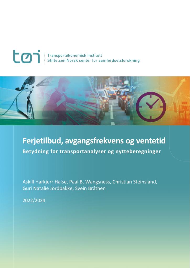 Forsiden av dokumentet Ferjetilbud, avgangsfrekvens og ventetid. Betydning for transportanalyser og nytteberegninger