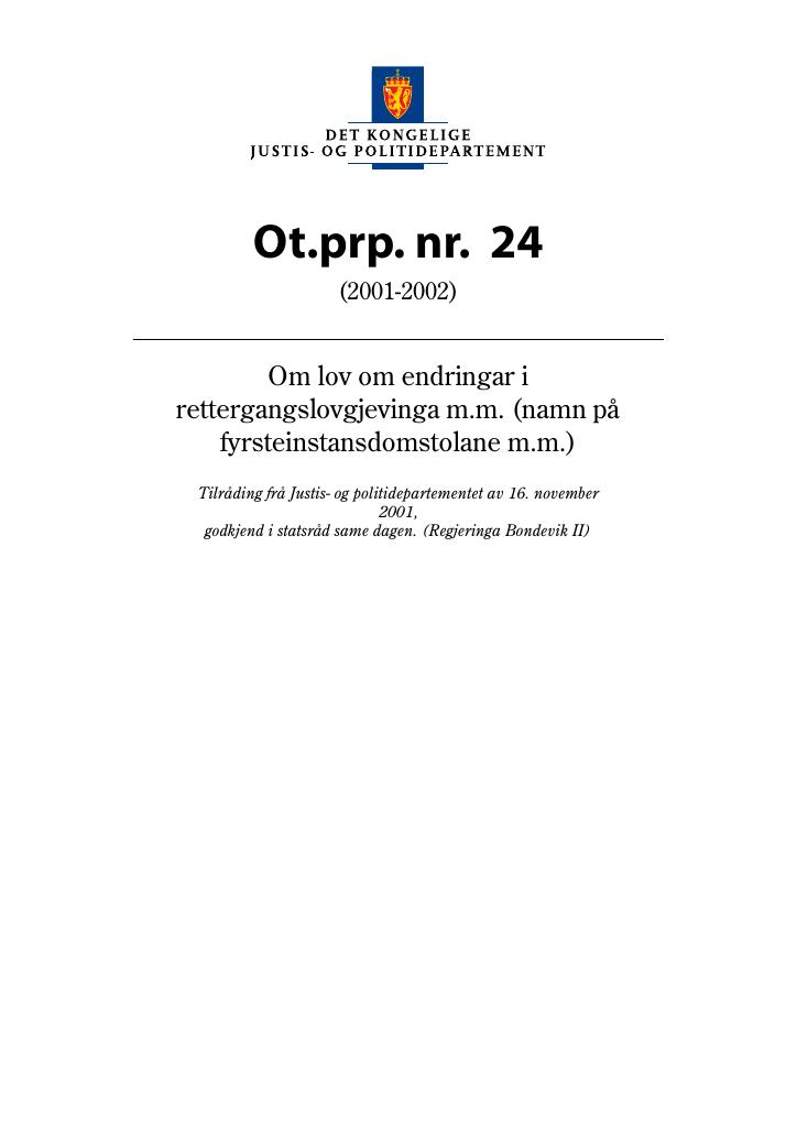 Forsiden av dokumentet Ot.prp. nr. 24 (2001-2002)