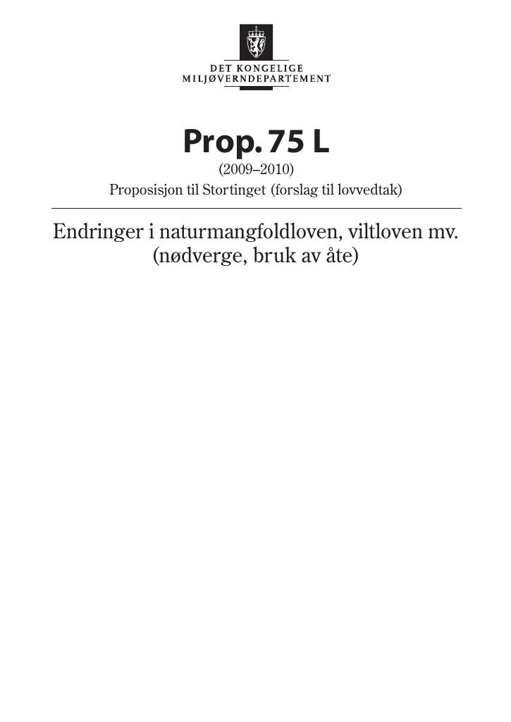 Forsiden av dokumentet Prop. 75 L (2009–2010)